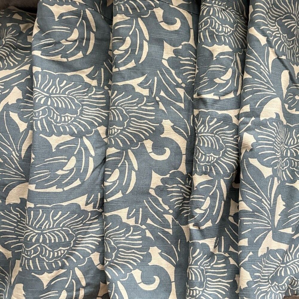 Pottery Barn Queen Duvet Cover Skye Printed Blue & Beige Block Print Textured